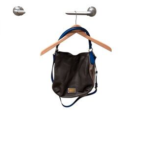 Marc by Marc Jacobs woman's leather dark grey tan and blue purse.